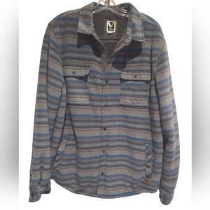 NWOT Awesome Blue And Gray Striped Fleece Button Down Shirt/Jacket XL